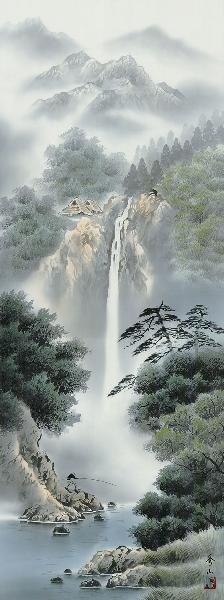 掛け軸 幽山渓谷 鈴村秀山 拡大