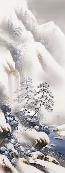 掛け軸 雪景幽谷 小林秀峰 拡大