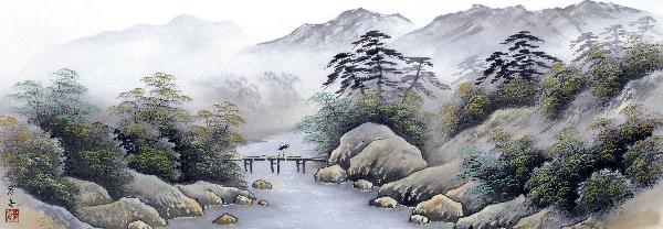 額 彩色山水 江本孝舟 拡大