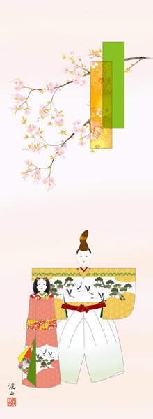 掛け軸 立雛 伊藤渓山 吉祥小紋正絹 尺五 拡大