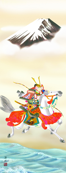 掛け軸 吉祥武者 宇崎洋山 尺五 拡大