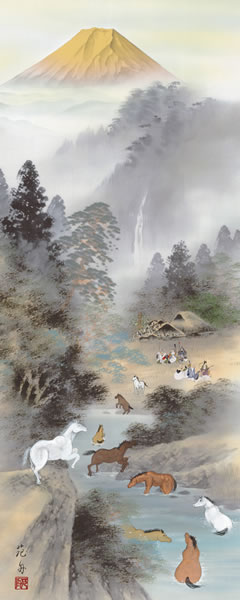 掛け軸 金峰大願九頭馬 稲葉苑舟 尺五