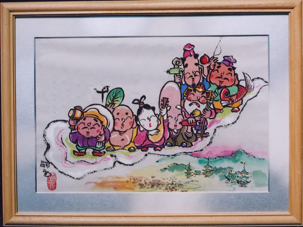 七福神　額絵　堀内嗣生 七福神・来迎図 /額/ 堀内嗣生 （大）