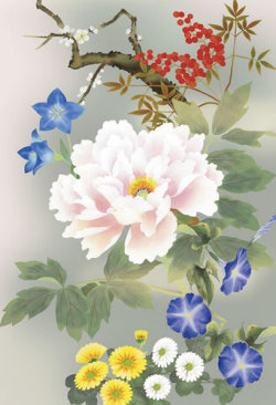 掛け軸 四季花 ２