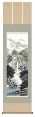 【真作】掛軸　幽玄の山水　静けさに包まれた渓谷　水墨の調べ　幽寂の風景　Q83 掛け軸 深山幽谷・四季山水 （葛谷聖山） 【掛軸】【一間床